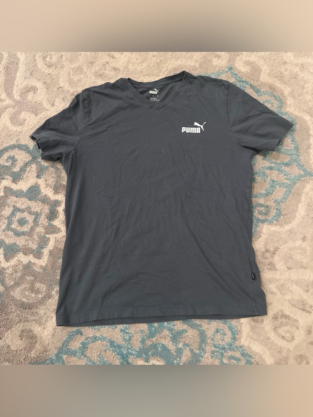 Puma Men's Dark Gray V-Neck Logo Tee